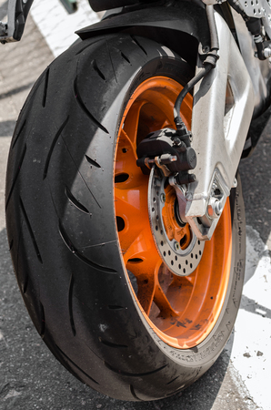 NIZHNY NOVGOROD, RUSSIA - JULY 14, 2013: Highway-ring motorcycle races. Wheel sports bike