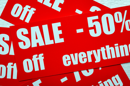 Poster sale up to 50 percent background close upの写真素材
