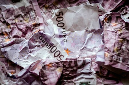 Wrinkled banknotes, euros. Close-up backgroundの写真素材