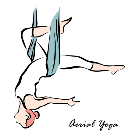 Vector illustration. Illustration shows a woman engaged in aerial yogaのイラスト素材