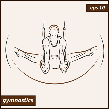 Illustration shows a gymnast performing acrobatic movements on the ringsのイラスト素材