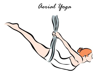Vector illustration. Illustration shows a woman engaged in aerial yogaのイラスト素材