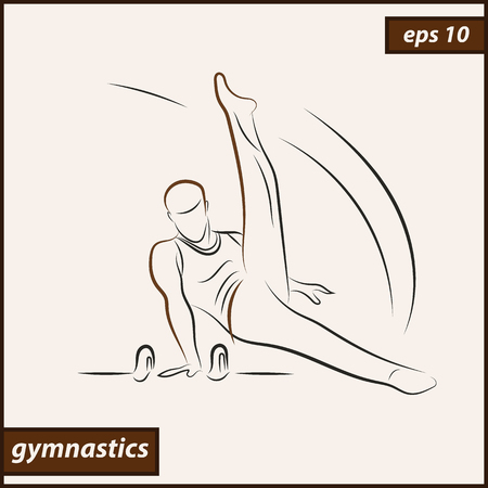 A vector illustration that shows a gymnast performing acrobatic movements on a goat. Sport. Gymnasticsのイラスト素材