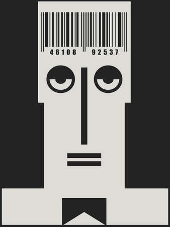 Man with a barcode on his head. Vector background. Black and whiteのイラスト素材