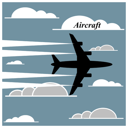 The airplane is flying between the clouds. Vector backgroundのイラスト素材
