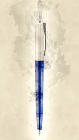 Ballpoint pen. Watercolor backgroundの写真素材