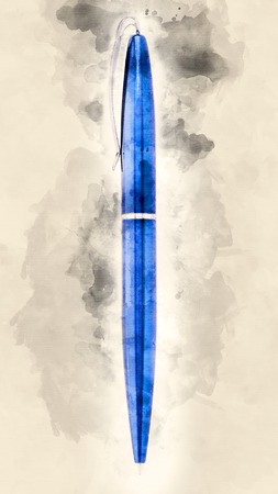 Ballpoint pen. Watercolor backgroundの写真素材