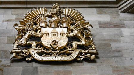 bronze coat of arms of Pragueのeditorial素材