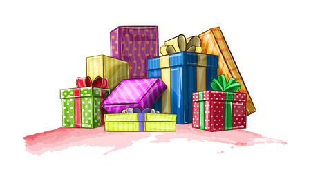 Vector illustration shows colorful boxes with gifts for the holidayのイラスト素材