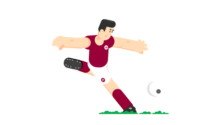 Soccer player hits the ball. Flat vector illustration. Isolated on white backgroundのイラスト素材