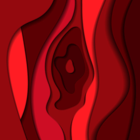Vibrant red paper cut background. Abstract modern 3d origami paper art styleのイラスト素材