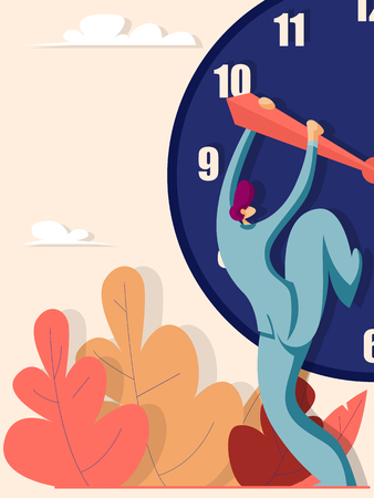 Businessman trying to stop the time. Business concept. Vector illustration in flat styleのイラスト素材