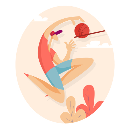 Basketball player throws the ball in the basket. Sport concept. Vector illustration in flat styleのイラスト素材