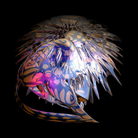 3d render of abstract art of surreal 3d sphere in organic curve, shiny glass, metal and plastic...