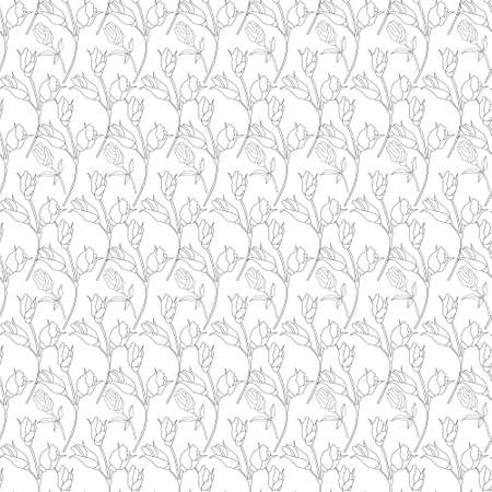 set of botanical drawings of leaves and flowers, hand drawn.Seamless pattern floral outline hand draw, abstract botanic seamless vector, vintage background can be used as a textileのイラスト素材
