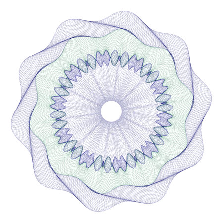watermark. Guilloche rosette element. Digital watermark for Security Papers. It can be used as a protective layer for certificate, voucher, banknote, play money design, currency,のイラスト素材