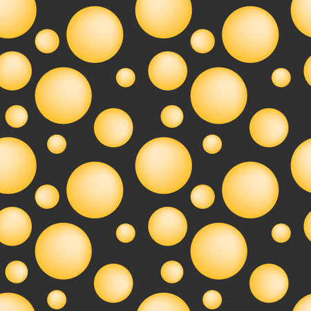Pattern seamless yellow volumetric balls on a dark background. For background, backdrop, cover, packaging, label, textiles. Vector illustrationのイラスト素材