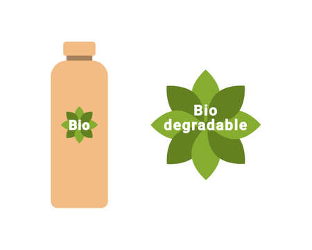 Biodegradable bottle, package.   sign emblem signal ecology concept. Vector illustrationのイラスト素材