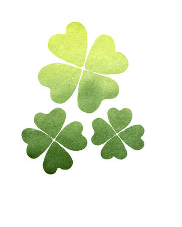 Green yellow watercolor quatrefoil lucky clover. Irish holiday St. Patricks Day. Illustration for...