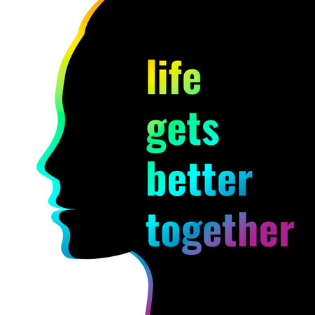 Life getting better together silhouette girl face LGBT concept poster banner flyer. Vector illustrationのイラスト素材