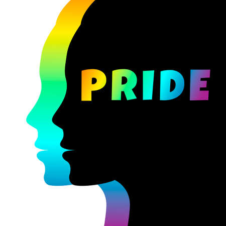 PRIDE, silhouette girl face LGBT concept poster banner flyer. Vector illustrationのイラスト素材