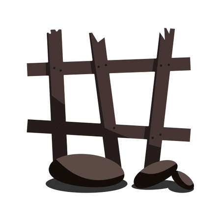 Fence, old broken boards, Halloween fence, stones, with shadow, for design and decoration, isolated, white background. Vector illustrationのイラスト素材