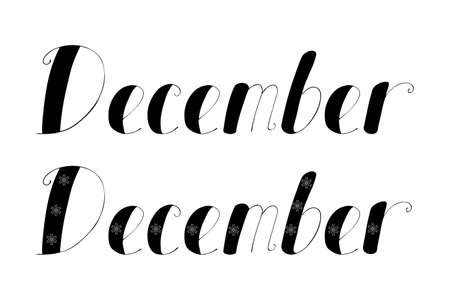 December lettering doodling hand drawing. Snowflake, Isolated white background. Vector illustrationのイラスト素材
