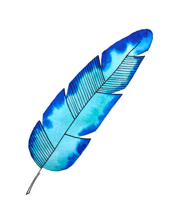 Palm leaf watercolor stylized doodling hand drawing, decorative, for decor, blue turquoise color, isolated, on a white background, for your design. Vector illustrationのイラスト素材