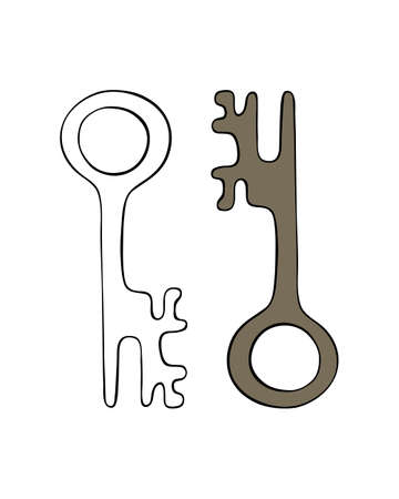 Key old vintage hand drawn style doodle, outline black silhouette, isolated, white background. Vector illustrationのイラスト素材
