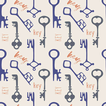 Keys seamless pattern, old vintage hand drawn doodle. Vector illustrationのイラスト素材