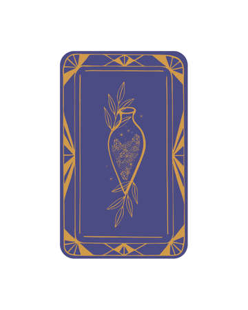 Tarot card Very Peri hand drawing doodle. Bottle potion, illustration of tarot in vintage style with mystical symbols, concept of witchcraft. Isolated, white background. Vector illustrationのイラスト素材