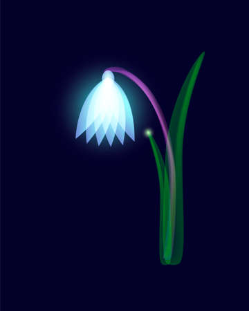 Neon snowdrops. Spring flowers, plants, nature, March. Vector illustration in neon style for banners, posters, flyer designs. Vector illustrationのイラスト素材