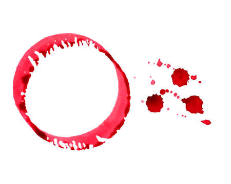 Watercolor round spots of red wine, drops, splashes, spilled wine glass, icons. . Vector illustrationのイラスト素材
