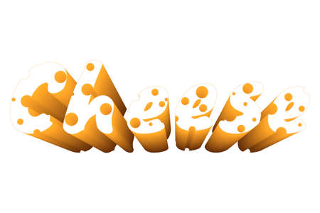Cheese letters from cheese with holes, a beautiful inscription Cheese with a transition, a gradient. Isolated, spruce background. Vector illustrationのイラスト素材