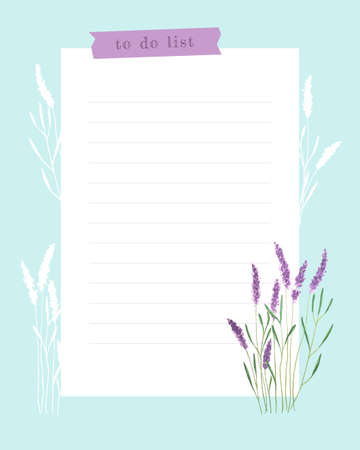 To do list , planner note-taking planner, collage witch lavender watercolor. Lined field for notes, ideas, plans, to-do list, reminders. Vector illustrationのイラスト素材