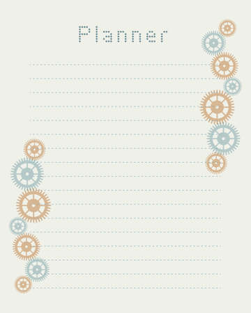 Planner template in steampunk style with gears, cogwheels, for notes, reminders, plans, ideas, schedule. Vector illustrationのイラスト素材