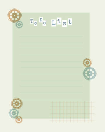 To Do List template in steampunk style with gears, cogwheels, for notes, reminders, plans, ideas, schedule. Vector illustrationのイラスト素材