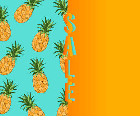 Summer sale banner with pineapple hand drawn doodle. Vector illustrationのイラスト素材