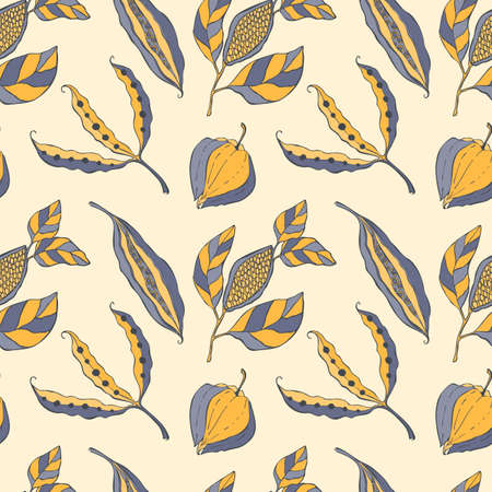 Seed pods style doodle pattern seamless like physalis beans. Vector illustrationのイラスト素材