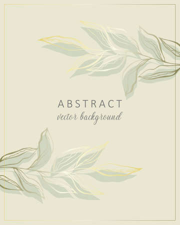 Abstract background in boho style with golden lines and botanical leaves, organic shapes. Abstract art vector background design for wedding and vip cover template. Vector illustrationのイラスト素材