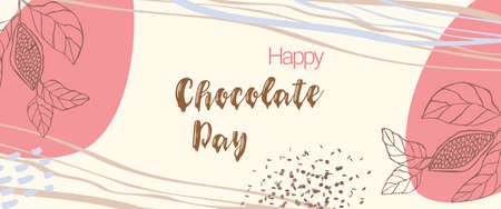 Happy chocolate day card or banner in boho style. Hand drawn doodle lettering Happy Chocolate Day...