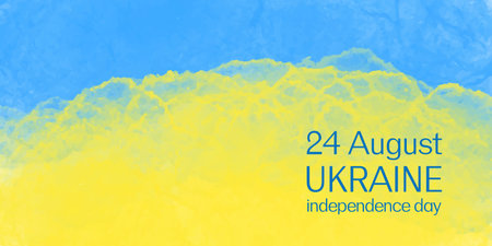 24 August Ukrainian independence day flag blue-yellow color background digital watercolor, for background. Vector illustrationのイラスト素材