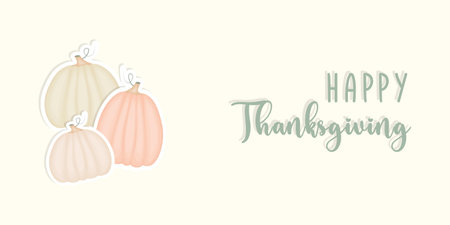 Happy Thanksgiving. Greeting card banner with Pumpkin. Vector illustrationのイラスト素材