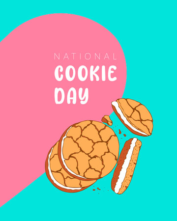 National Cookie Day, blue background and pink heart shape. Vector illustrationのイラスト素材