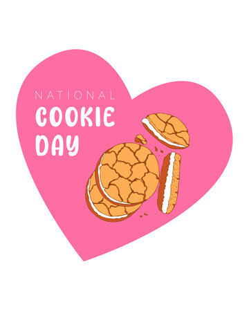 Cookie Day pink heart shape background . Hand drawn doodle cookie. Vector illustrationのイラスト素材
