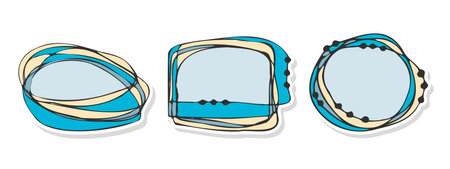 Notebook labels, blank frames, notes, reminders, stickers. Doodle style hand drawn abstract drawing. Vector illustrationのイラスト素材