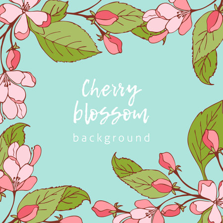 Cherry blossoms background, hand drawn spring flowers. Vector illustrationのイラスト素材