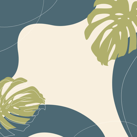 Template abstract in boho style with monstera leaf, palm. Social stories square layout, banner and advertising design, brochure. Vector illustrationのイラスト素材