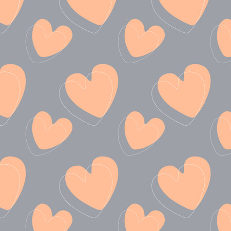 Love hearts peach fuzz trend color 2024 seamless gray background. Cute romantic hearts background. Valentines Day holiday background texture, romantic wedding design. Vector illustrationのイラスト素材