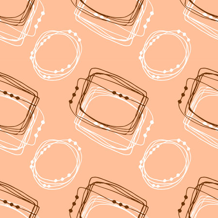 Abstract pattern white and brown doodle hand drawn on Peach fuzz color 2024 background. Vector illustrationのイラスト素材